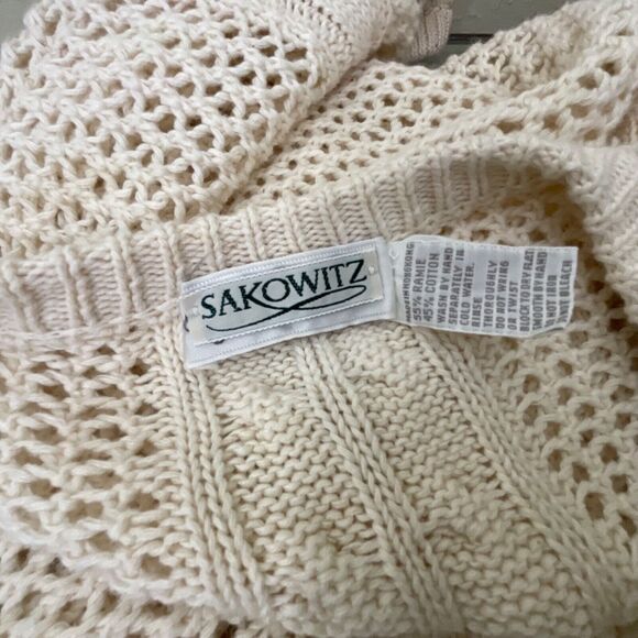 Marisa Christina for Sakowitz vintage Open Knit Sweater women’s size L ivory SS - Picture 7 of 9